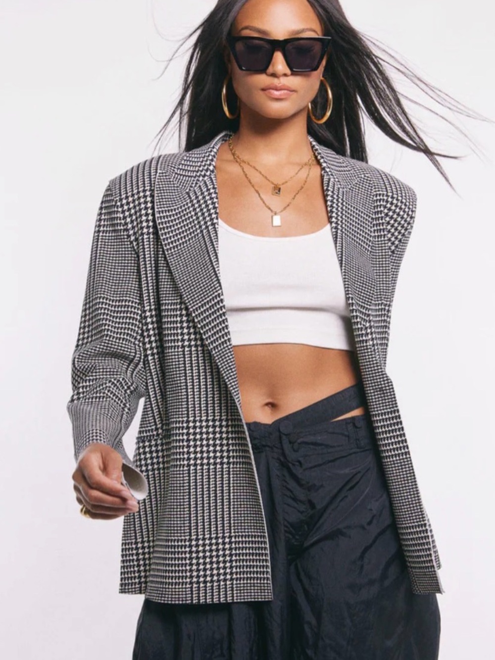 NORMA KAMALI WOMENS Black and White Houndstooth Blazer. Size Small NWOT